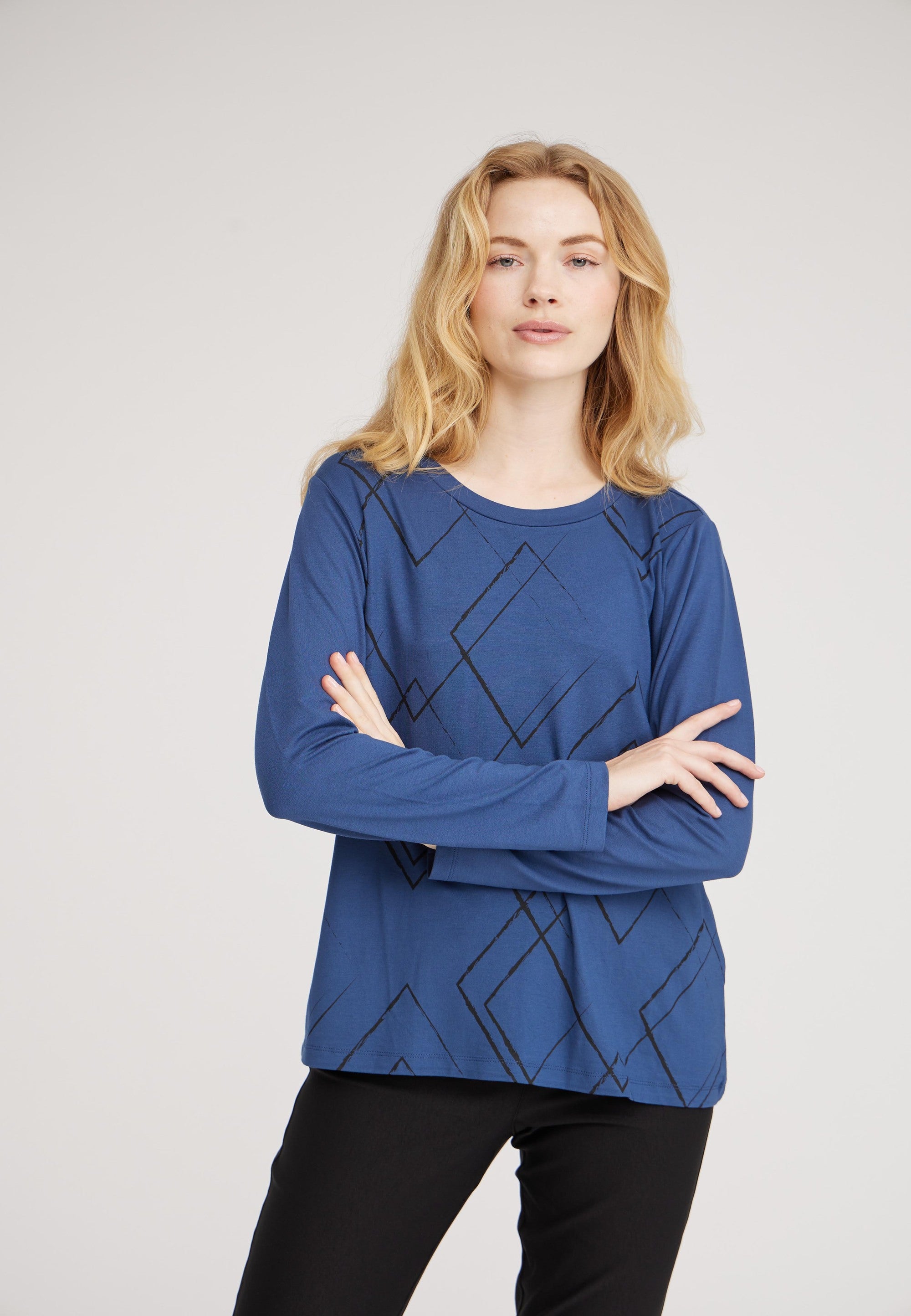 LAURIE Amanda Argyle Jersey Blouse Blouses 47099 Nordic Blue Black Print