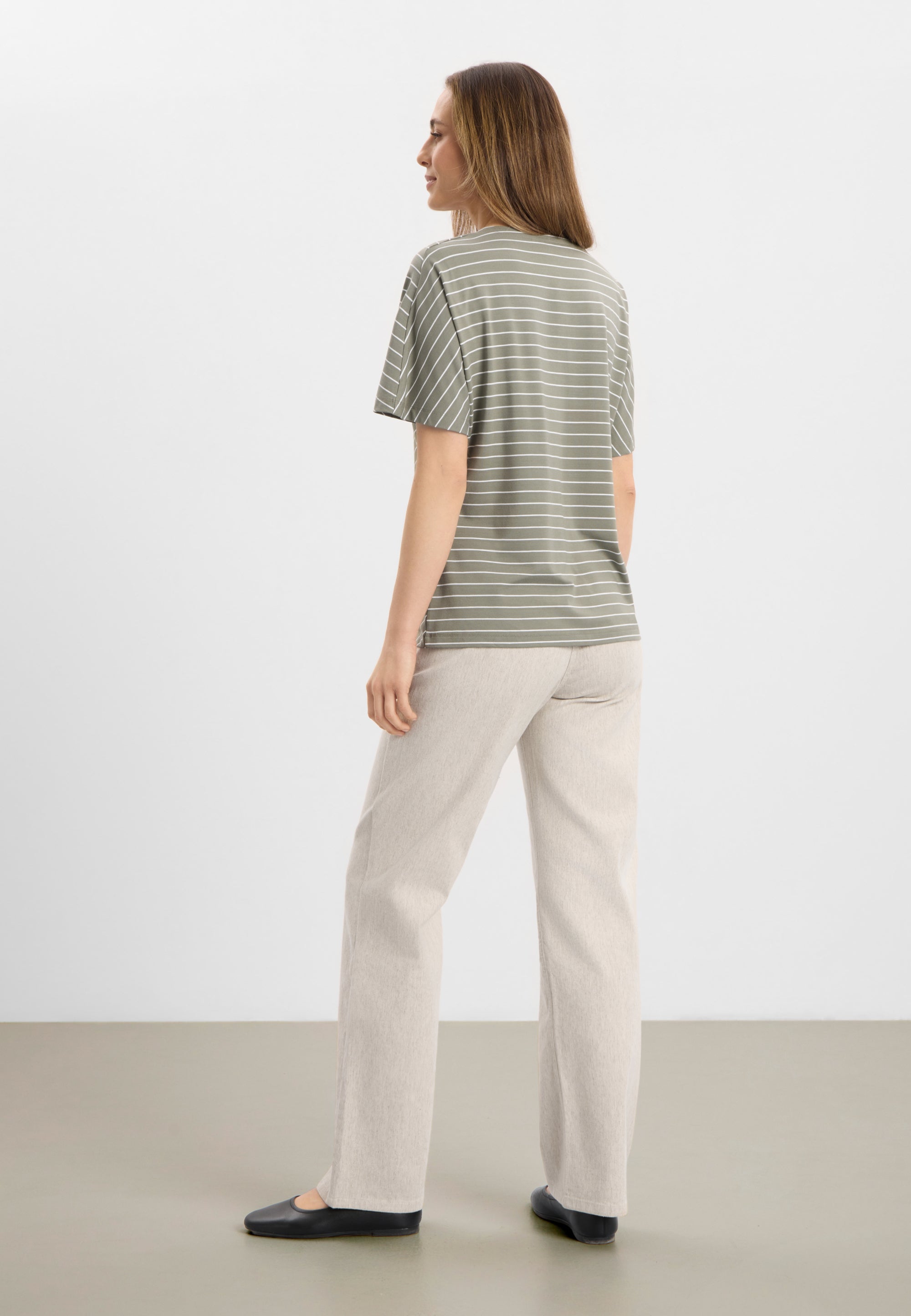 LAURIE Ingrid Blouse SS Regular 55222 Khaki stripe