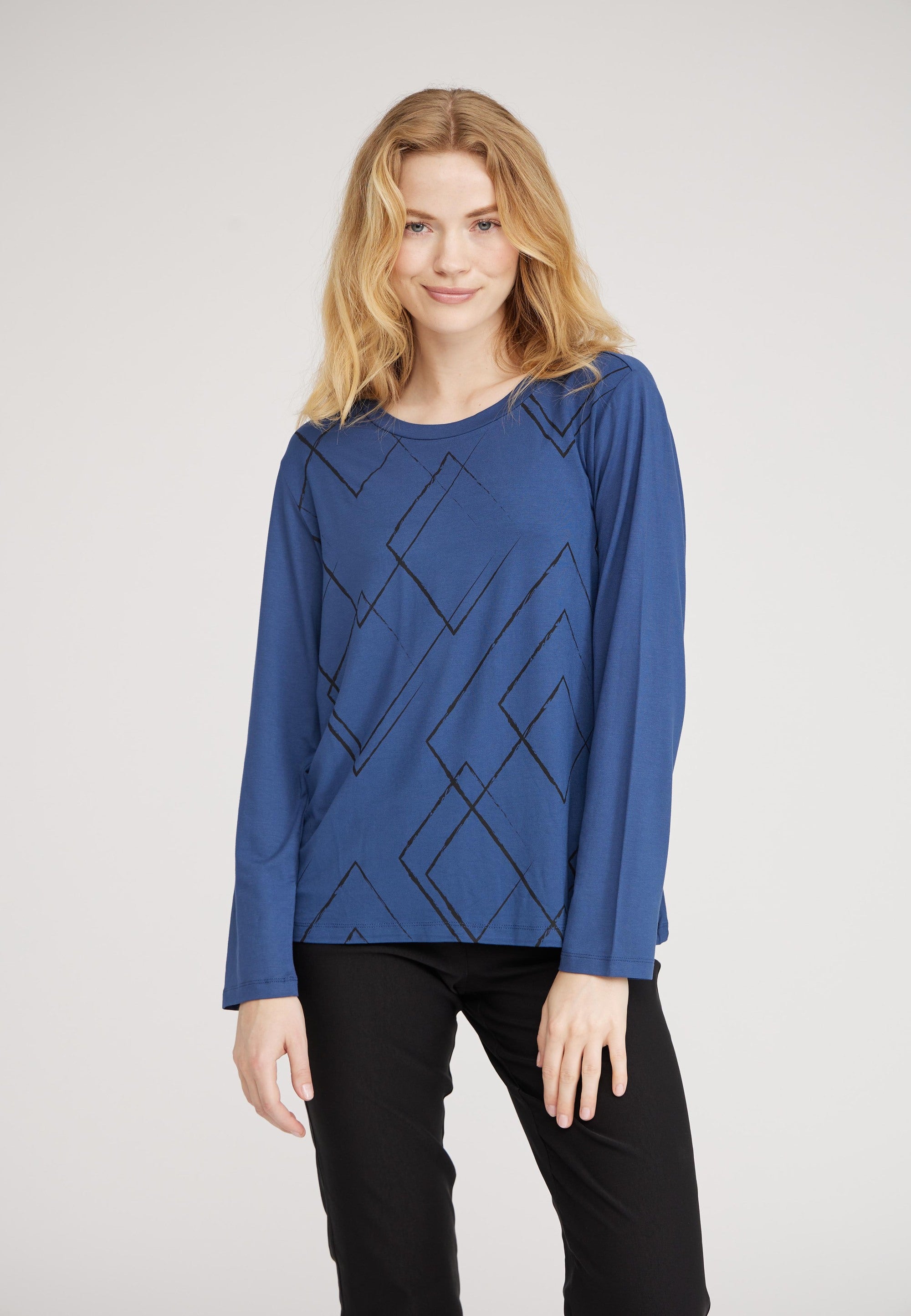 LAURIE Amanda Argyle Jersey Blouse Blouses 47099 Nordic Blue Black Print