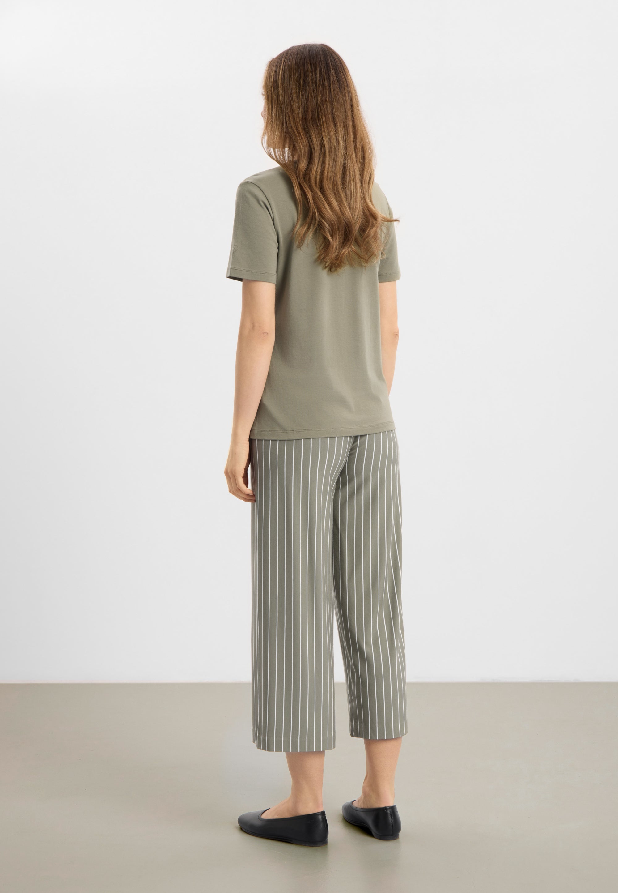 LAURIE Donna Loose Jersey - Cropped Loose 55222 Khaki stripe