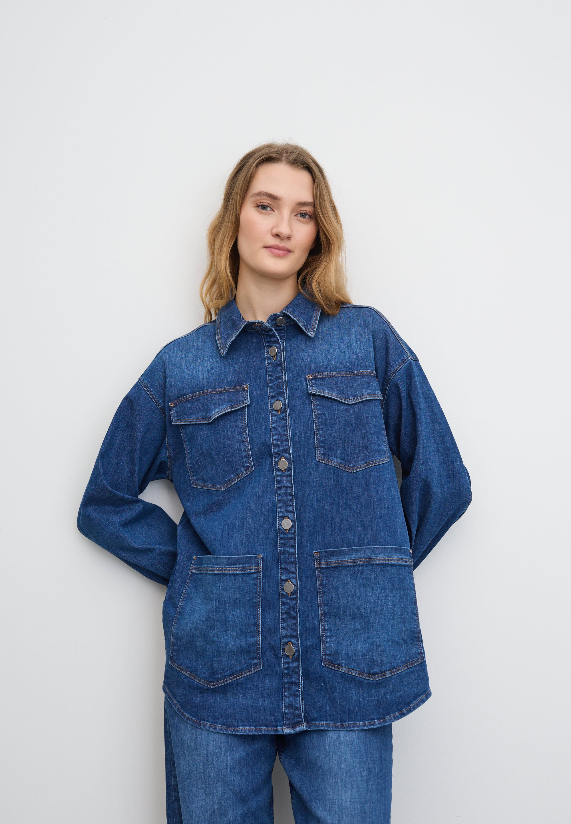 LAURIE  Mille Shirt Jacket LS Jackets 49399 Washed Blue Denim